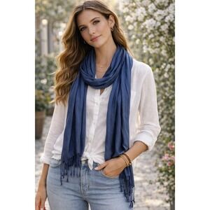 Ellen Tracy Blue Viscose Scarf Fringe Lightweight Womens Fashion Accessory